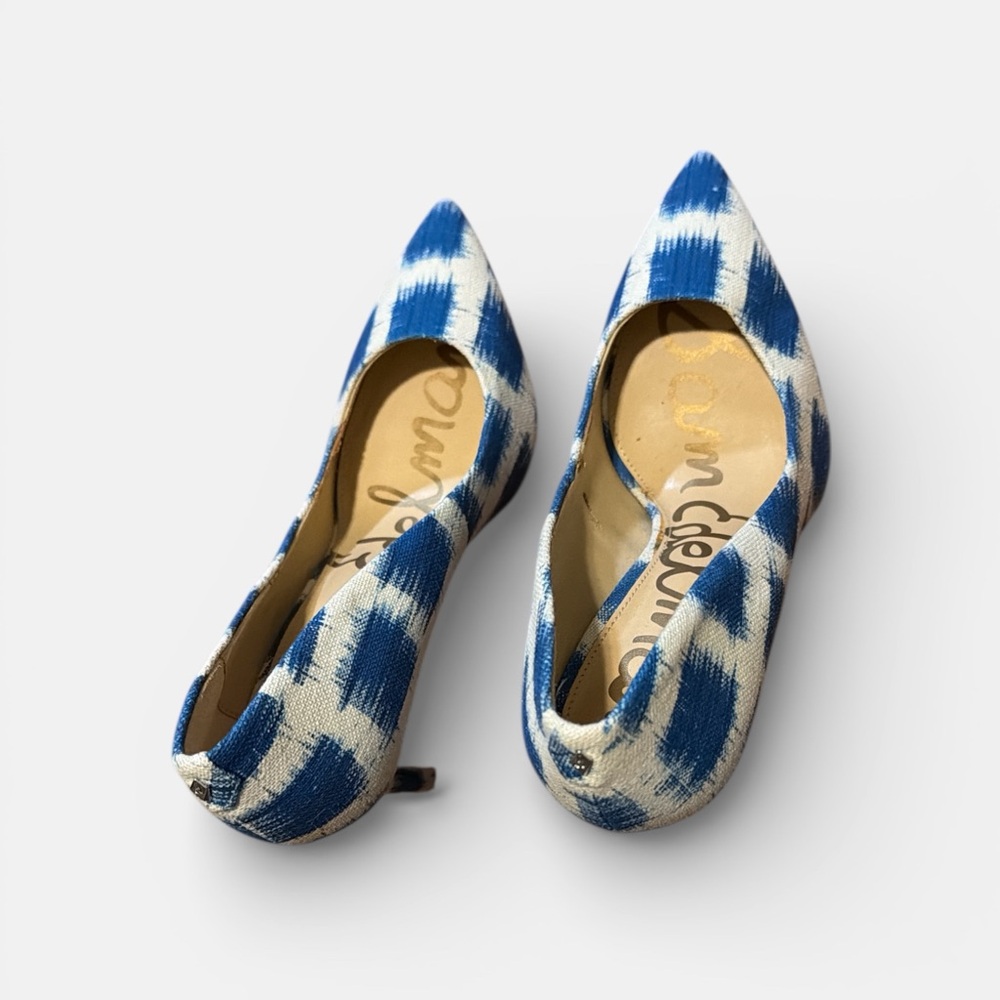 Sam Edelman Blue and White Patterned Pointed-Toe Heels